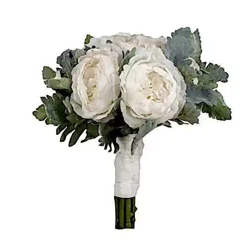 Islak Dokulu Beyaz Şakayık Gelin Buketi