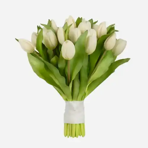 Islak Dokulu Tomurcuk Lale Krem Gelin Buketi