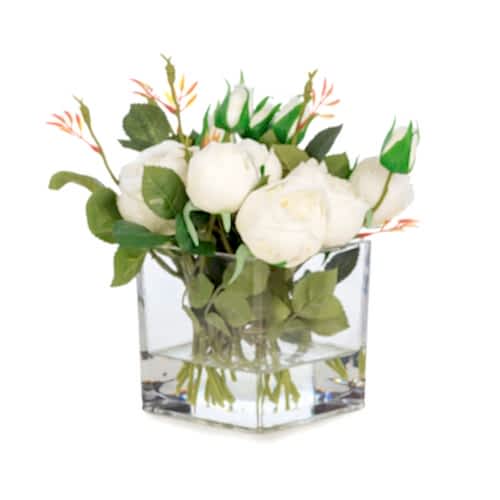 Jelli Islak Dokulu Beyaz Top Gül Aranjman (20 CM)