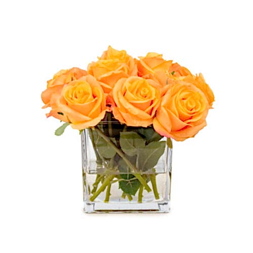 Jelli Cam Vazoda Islak Dokulu Turuncu Gonca Gül Aranjman (25 CM)