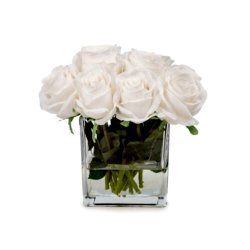 Jelli Cam Vazoda Islak Dokulu Beyaz Gonca Gül Aranjman (25 CM)