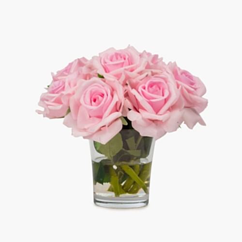 Jelli Cam Vazoda Islak Dokulu Pembe Gül Aranjman (17 CM)