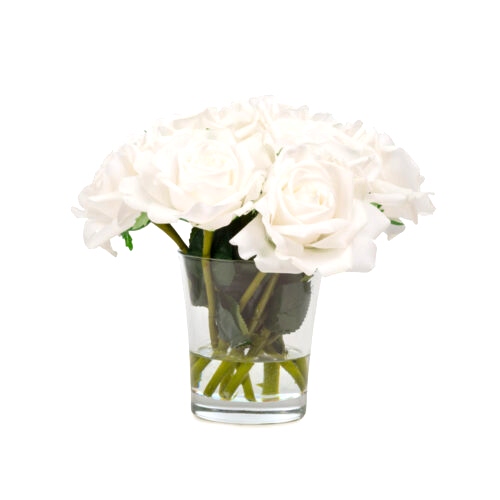 Jelli Cam Vazoda Islak Dokulu Beyaz Gül Aranjman (17 CM)