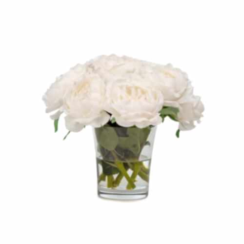 Jelli Cam Vazoda Islak Dokulu Beyaz Şakayık Aranjman (25 CM)