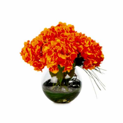 Akvaryum Camda Jelli Islak Dokulu Turuncu Ortanca Aranjman (30 CM)