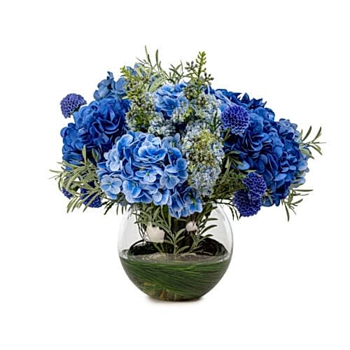 Akvaryum Camda Jelli Islak Dokulu Mavi Marigold Ortanca Aranjman (34 CM)