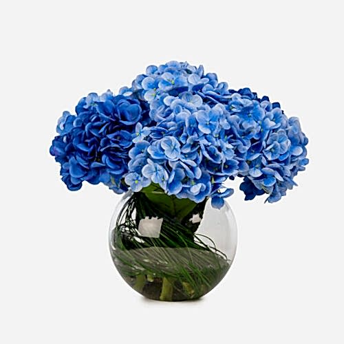 Akvaryum Camda Jelli Islak Dokulu Karışık Mavi Ortanca Aranjman (30 CM)