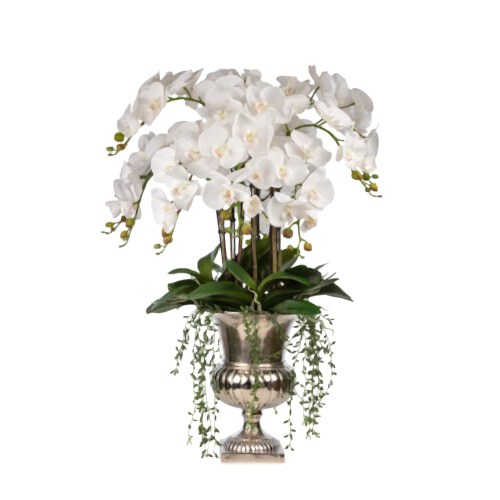 Ayaklı Metal Saksıda Islak Dokulu Beyaz Orkide Aranjman (90 CM)