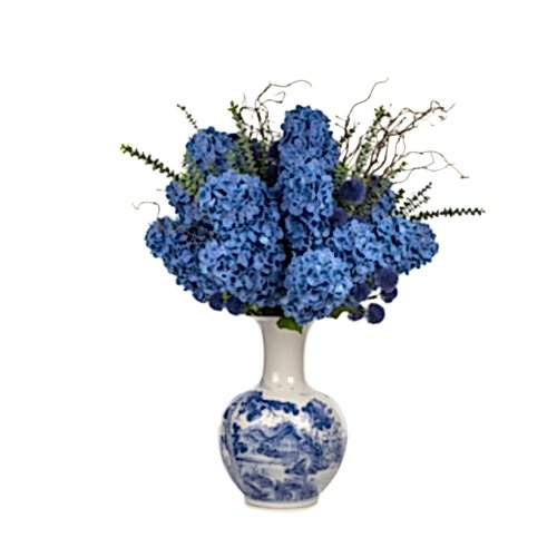 Bleu Blanc Vazo Dev Mavi Ortanca Aranjman (100 CM)