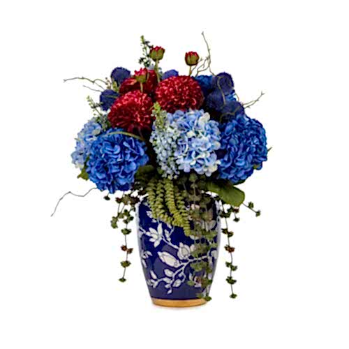 Bleu Blanc Vazo Karışık Ortanca Aranjman (60 CM)