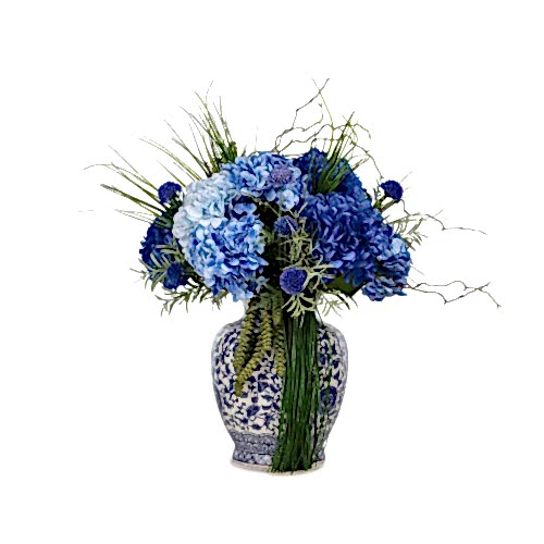 Bleu Blanc Vazo Karışık Ortanca Aranjman (50 CM)