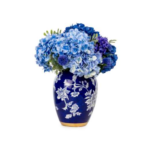 Bleu Blanc Vazo Karışık Ortanca Aranjman (30 CM)