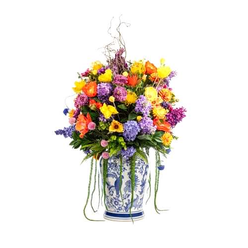 Bleu Blanc Vazo Dev Karışık Gelincik Aranjman (110 CM)