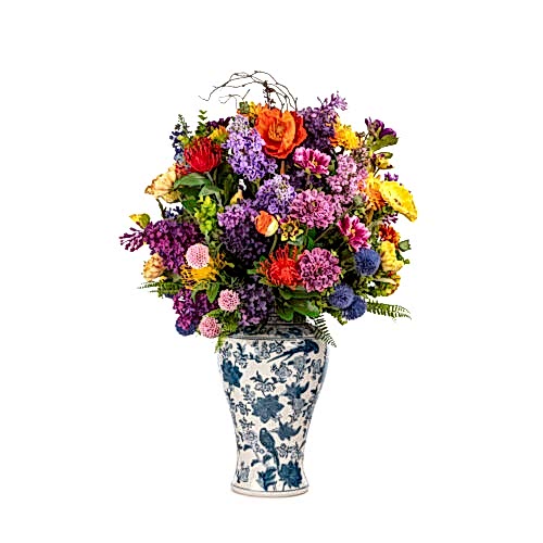 Bleu Blanc Vazo Karışık Gelincik Aranjman (85 CM)