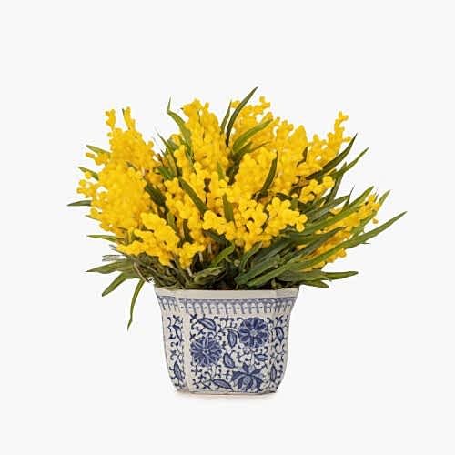 Bleu Blanc Vazo Mimoza Aranjman (40 CM)
