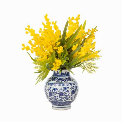 Bleu Blanc Vazo Mimoza Aranjman (30 CM)