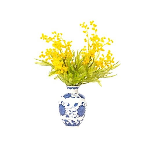 Bleu Blanc Vazo Mimoza Aranjman (30 CM)