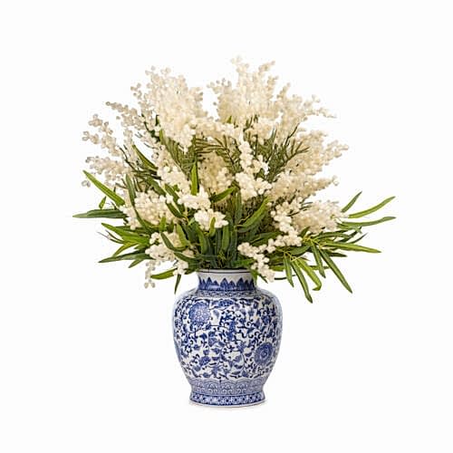 Bleu Blanc Vazo Beyaz Mimoza Aranjman (74 CM)