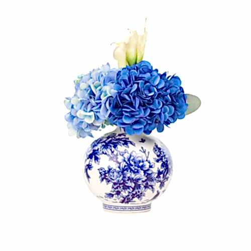 Bleu Blanc Vazo Karışık Ortanca Aranjman (30 CM)