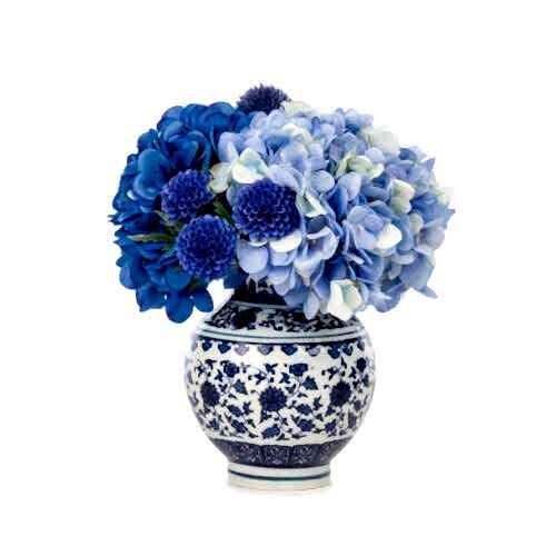 Bleu Blanc Vazo Karışık Ortanca Aranjman (27 CM)
