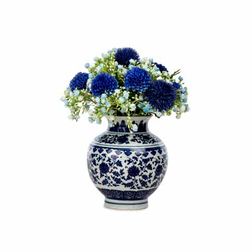 Bleu Blanc Vazo Marigold Aranjman (20 CM)