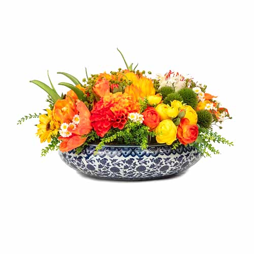 Bleu Blanc Vazo Karışık Aranjman (50 CM)