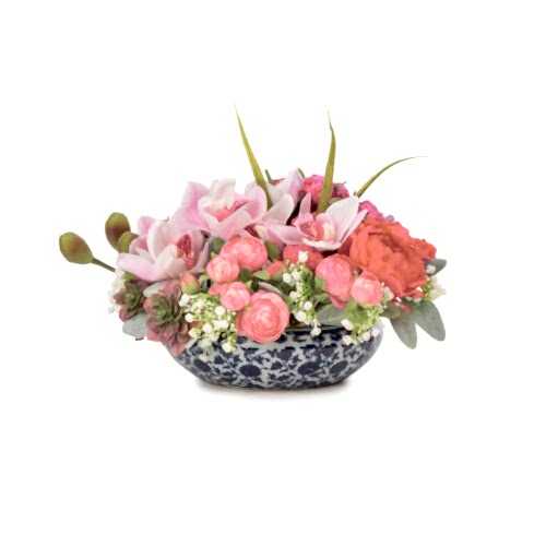 Bleu Blanc Islak Dokulu Şakayık Orkide Aranjman (20 CM)