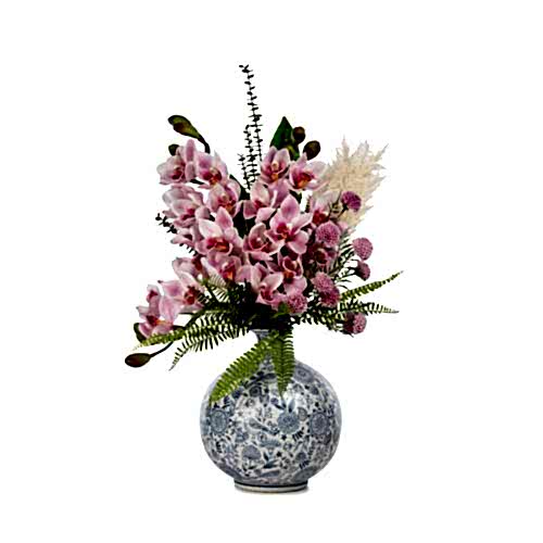 Bleu Blanc Vazo Islak Dokulu Karışık Pembe Aranjman (70 CM)