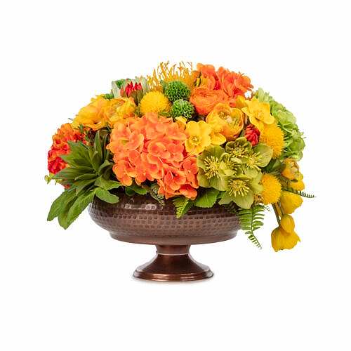 Metal Ayaklı Vazo Turuncu Karışık Aranjman (45 CM)