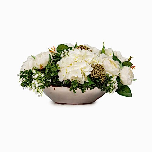 Metal Vazoda Islak Dokulu Şakayık Ortanca Aranjman (40 CM)