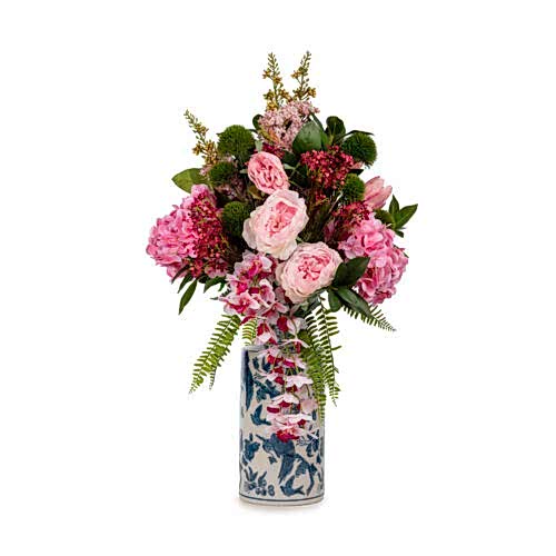 Bleu Blanc Vazoda Islak Dokulu Ortanca Şakayık Aranjman (70 CM)