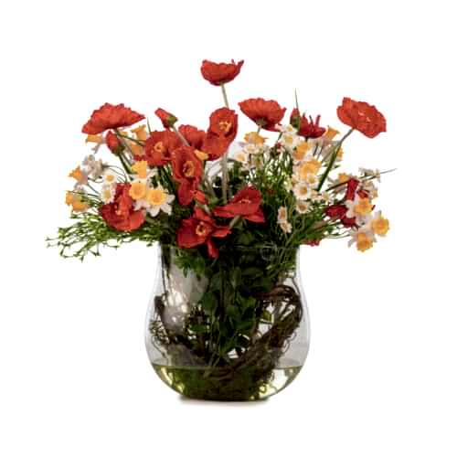 Jelli Cam Çanta Kırmızı Gelincik Aranjman (36 CM)