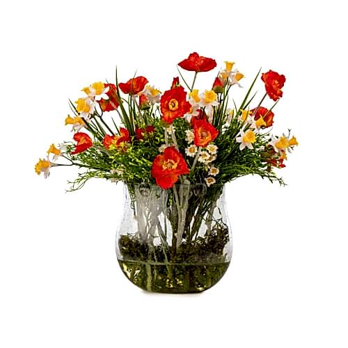 Jelli Cam Çanta Turuncu Gelincik Aranjman (36 CM)