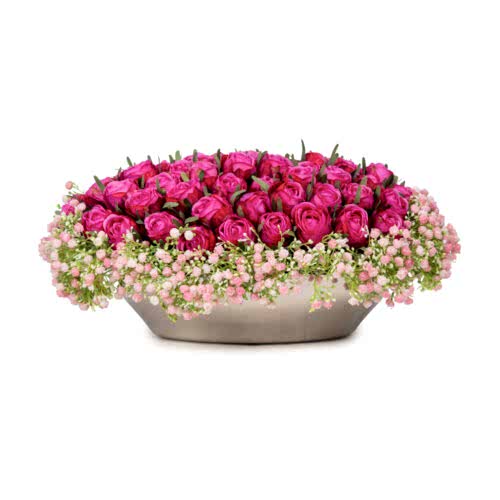 Metal Vazoda Fuşya Gül Aranjman (46 CM)