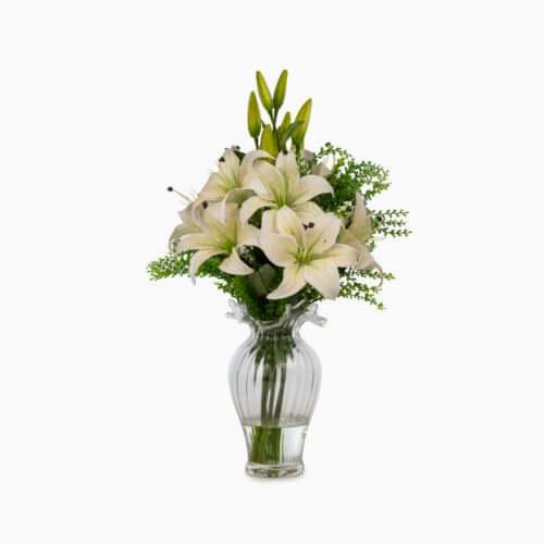 Jelli Cam Vazoda Islak Dokulu Lilyum Aranjman (60 CM)