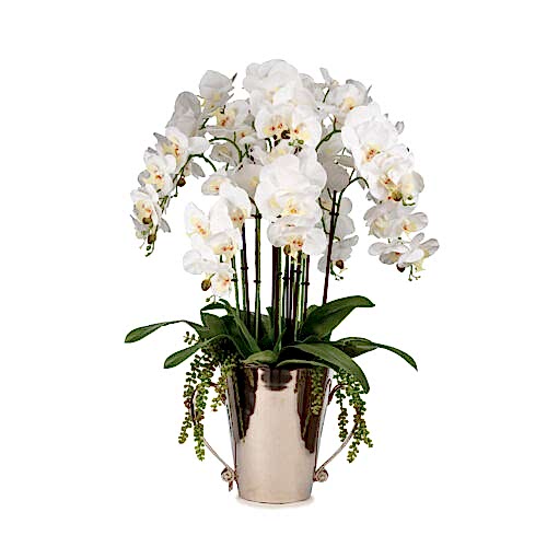 Metal Vazoda Islak Dokulu Orkide Aranjman (86 CM)