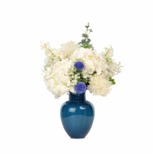 Mavi Cam Vazoda Karışık Ortanca Aranjman (45 CM)
