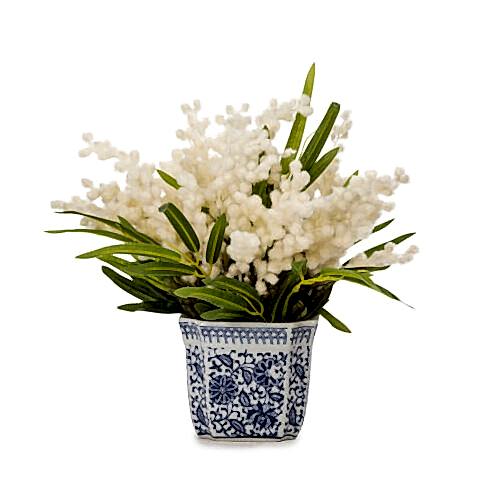 Bleu Blanc Vazo Mimoza Aranjman (24 CM)