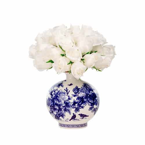 Bleu Blanc Vazo Islak Dokulu Gül Aranjman (27 CM)