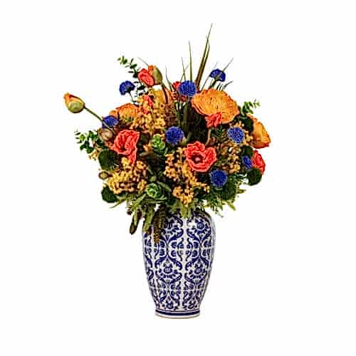 Bleu Blanc Vazoda Gelincikli Karışık Aranjman (66 CM)