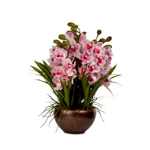 Metal Vazo Islak Dokulu Pembe Vandal Orkide Aranjman (70 CM)