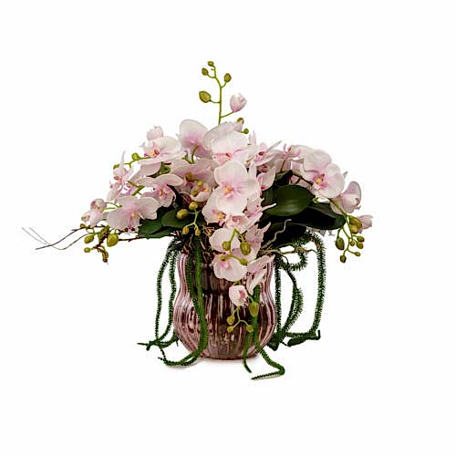 Jelli Cam Vazo Islak Dokulu Pembe Orkide Aranjman (60 CM)