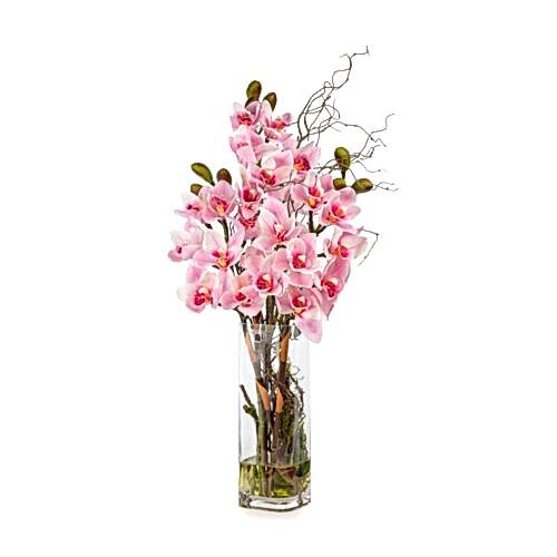 Jelli Cam Vazo Islak Dokulu Pembe Orkide Aranjman (80 CM)
