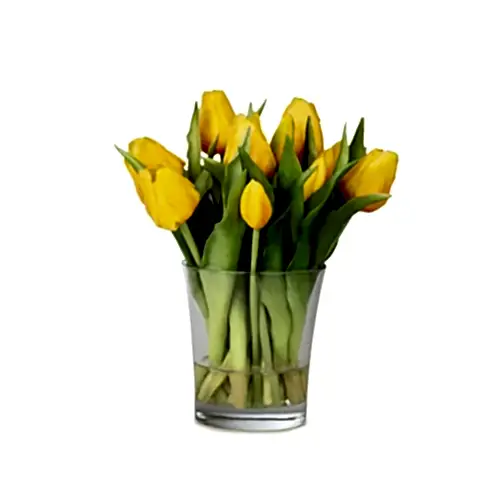 Küçük Cam Vazoda Islak Dokulu Jelli Sarı Lale Aranjman (23 CM)