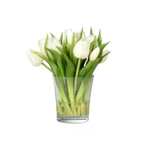 Küçük Cam Vazoda Islak Dokulu Jelli Beyaz Lale Aranjman (23 CM)