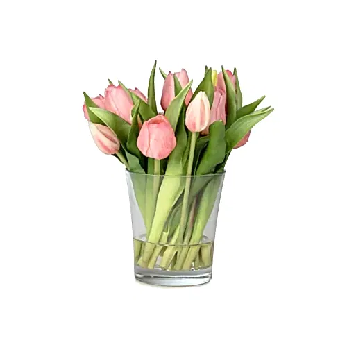 Küçük Cam Vazoda Islak Dokulu Jelli Pembe Lale Aranjman (23 CM)