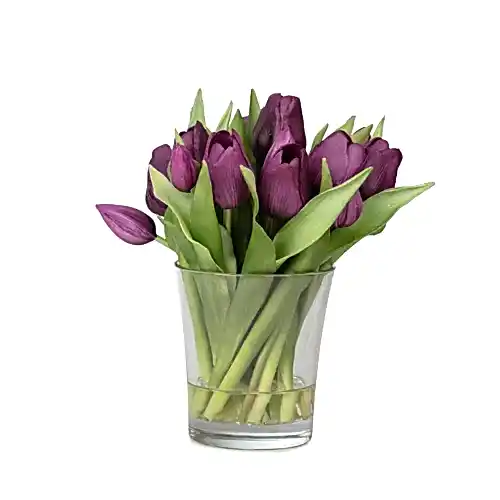 Küçük Cam Vazoda Islak Dokulu Jelli Mor Lale Aranjman (23 CM)