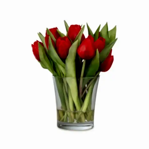 Küçük Cam Vazoda Islak Dokulu Jelli Kırmızı Lale Aranjman (23 CM)