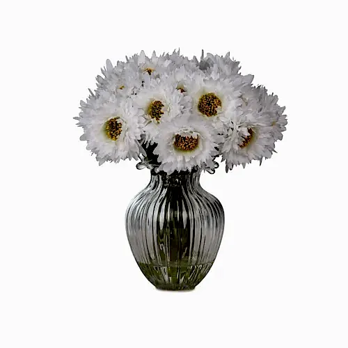 Cam Vazoda Islak Dokulu Jelli Beyaz Papatya Aranjman (30 CM)