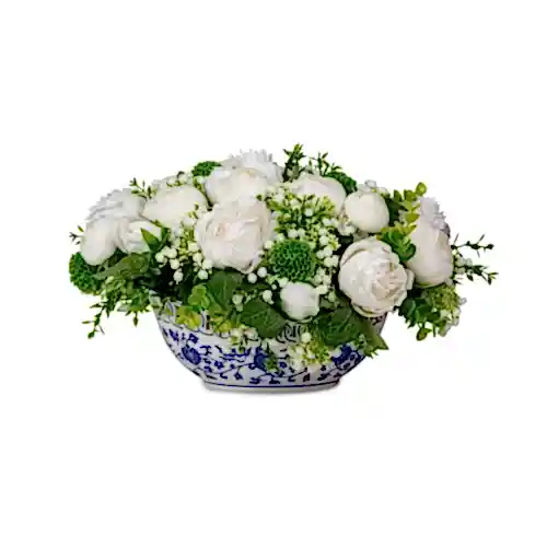 Bleu Blanc Vazoda Islak Dokulu Eren gül Aranjman (30 CM)